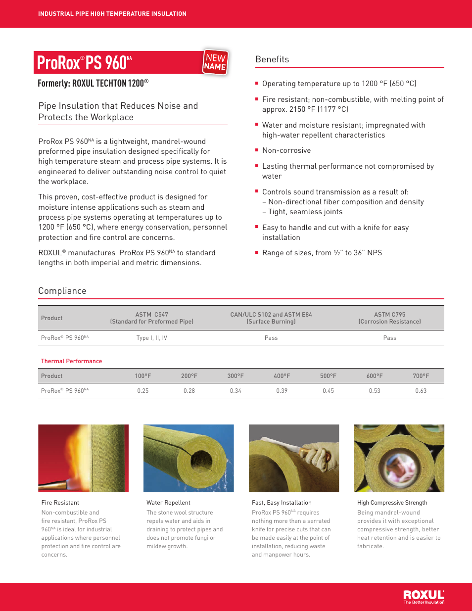 Prorox, Ps 960, Formerly: roxul techton | Compliance, Benefits | Roxul FSL 600 Slabs and Blankets (Fire Resistance Applications) User Manual | Page 5 / 12