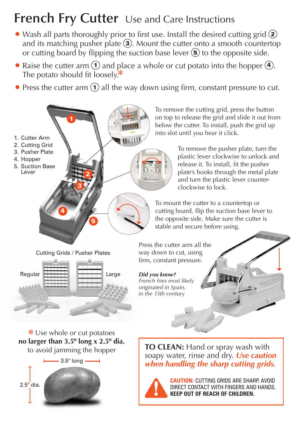 RSVP French Fry Cutter User Manual | 2 pages