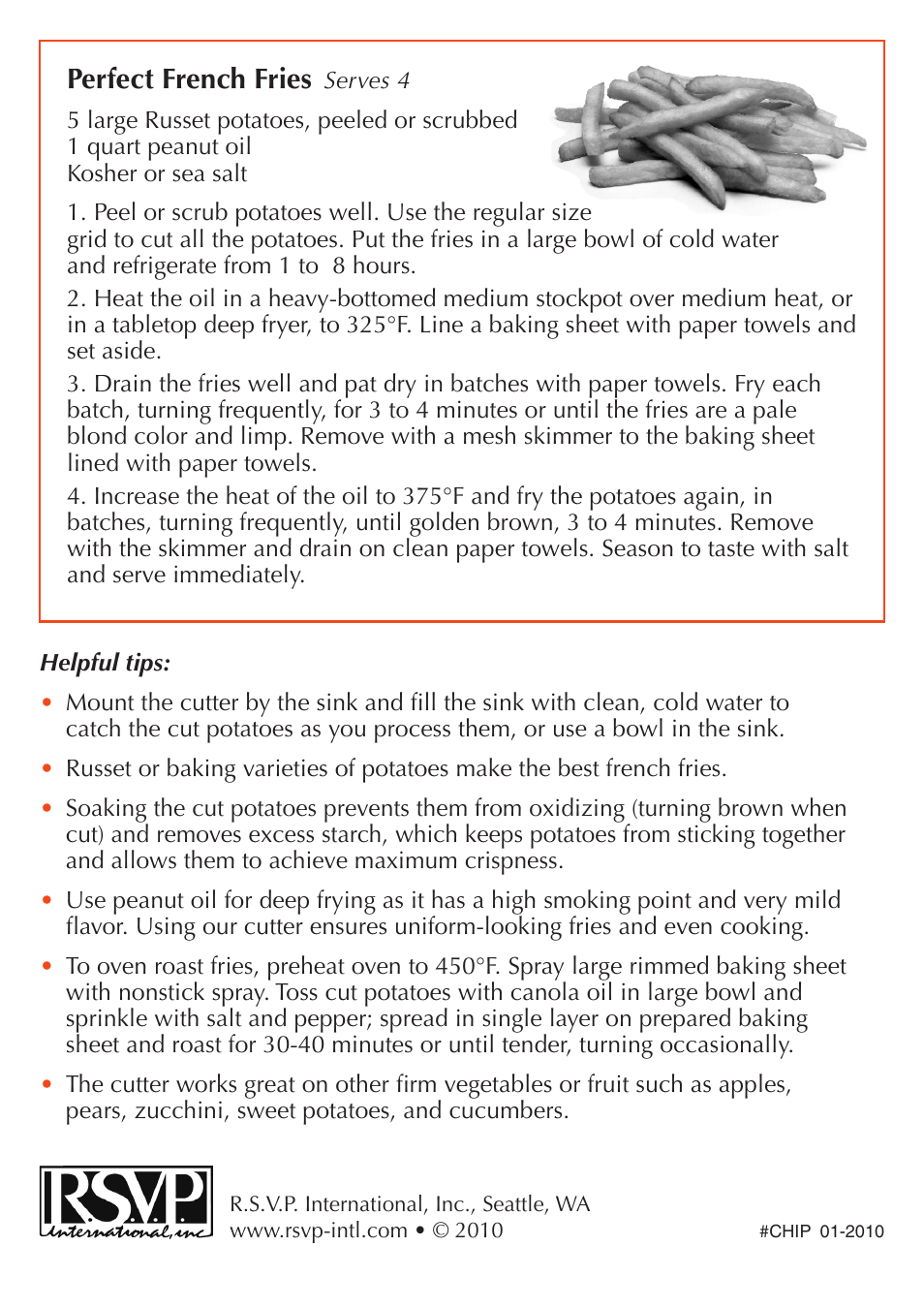 Perfect french fries | RSVP French Fry Cutter User Manual | Page 2 / 2