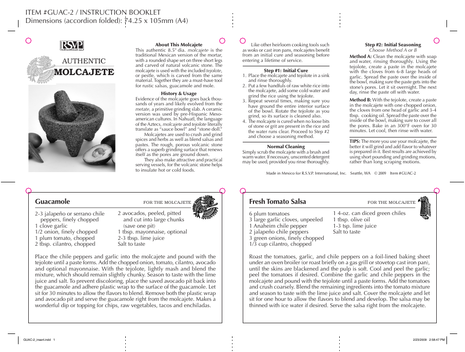 RSVP AUTHENTIC MOLCAJETE User Manual | 1 page