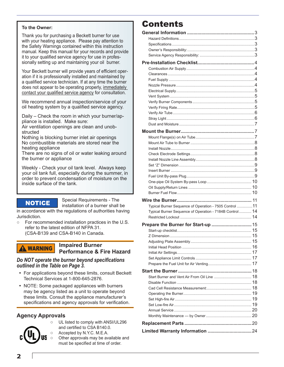Beckett CULUS CF1400 User Manual | Page 2 / 24