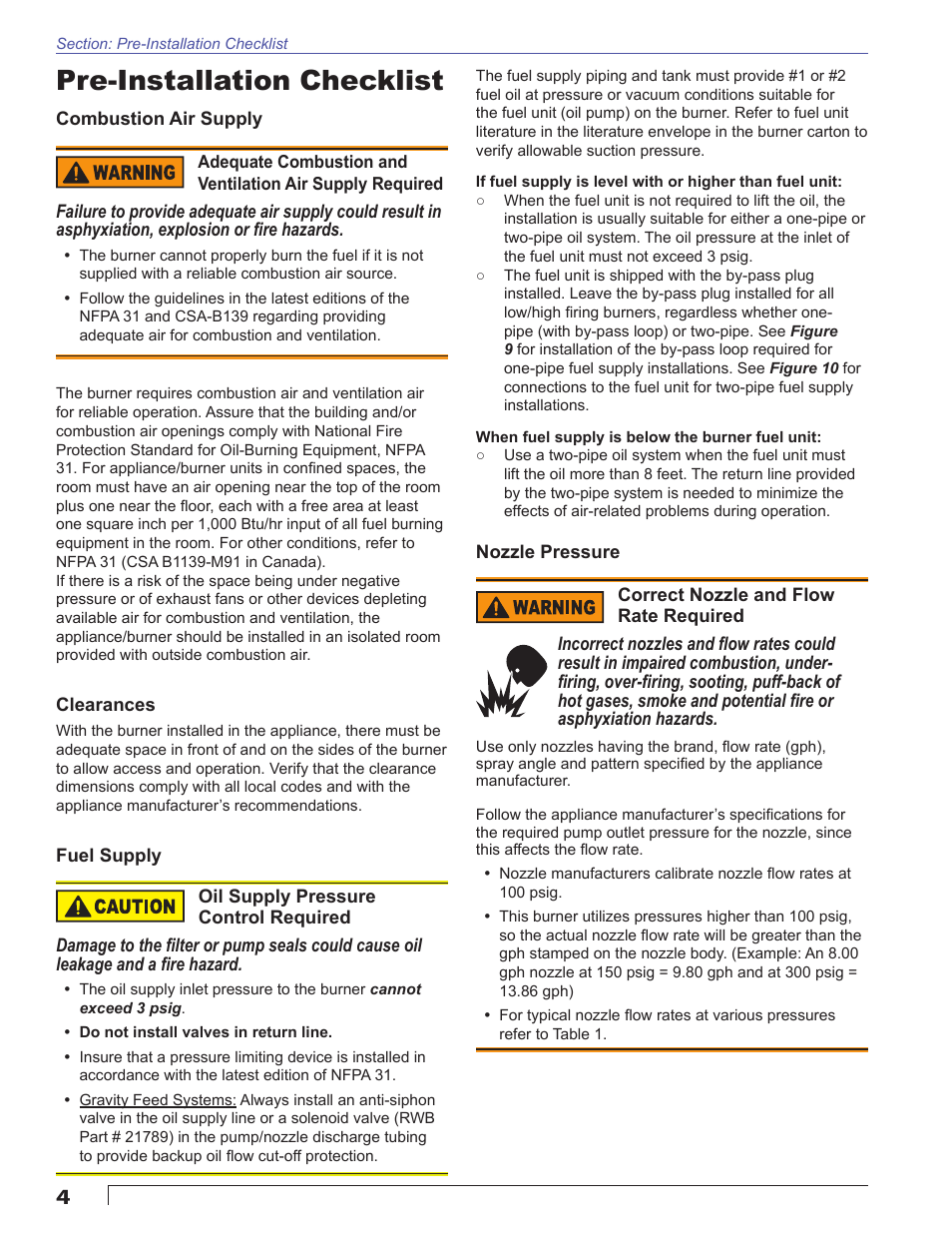 Pre-installation checklist | Beckett CULUS CF1400 User Manual | Page 4 / 24