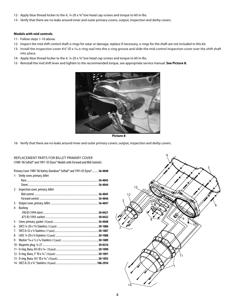 S&S Cycle Billet Primary Cover for 1989-06 Harley-Davidson Softail and 1991-05 Dyna Models with Forward and Mid Controls User Manual | Page 4 / 4