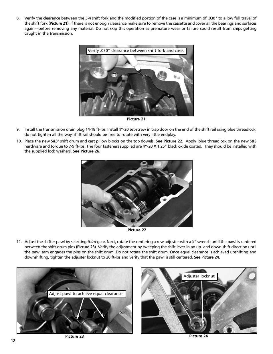 S&S Cycle All-Helical Transmission Gear Set Cassettes for Harley-Davidson 1991-05 Dyna, 1991-06 FLT and Softail models, and Custom Applications User Manual | Page 12 / 20