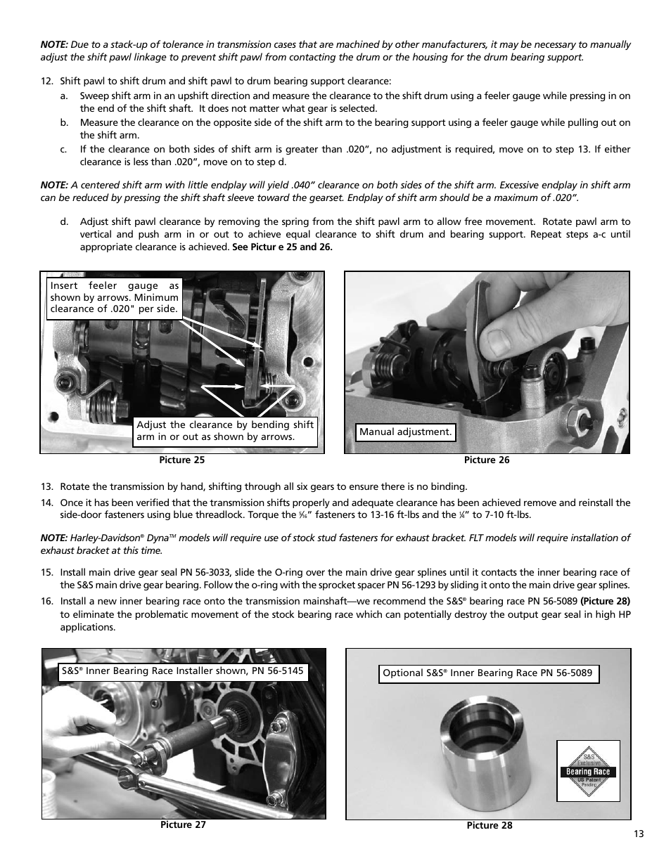 S&S Cycle All-Helical Transmission Gear Set Cassettes for Harley-Davidson 1991-05 Dyna, 1991-06 FLT and Softail models, and Custom Applications User Manual | Page 13 / 20