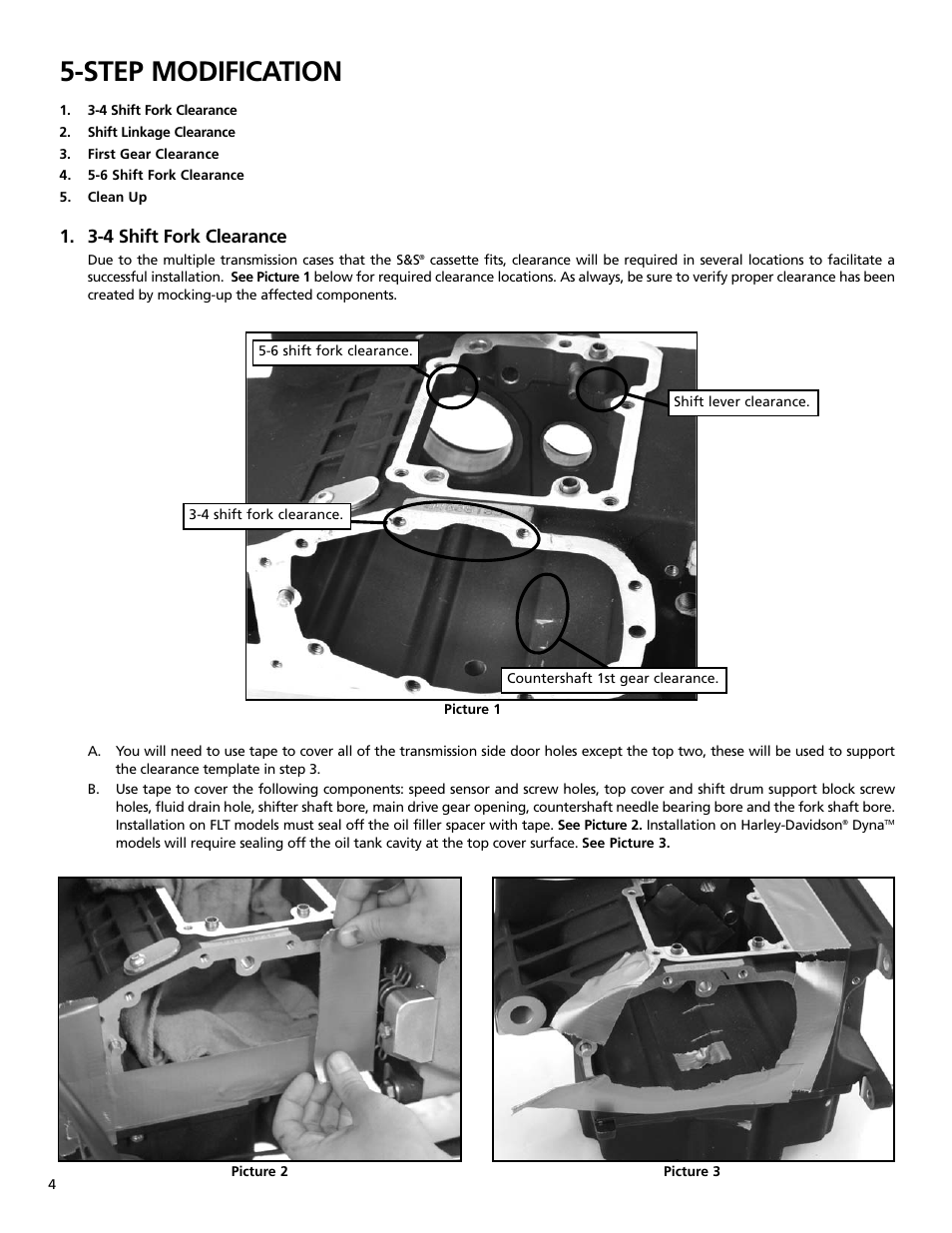 Step modification, 3-4 shift fork clearance | S&S Cycle All-Helical Transmission Gear Set Cassettes for Harley-Davidson 1991-05 Dyna, 1991-06 FLT and Softail models, and Custom Applications User Manual | Page 4 / 20