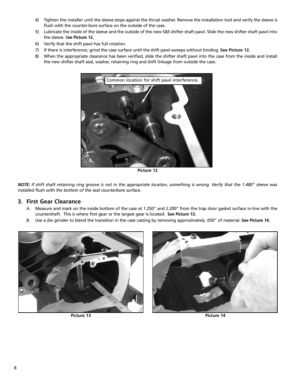 First gear clearance | S&S Cycle All-Helical Transmission Gear Set Cassettes for Harley-Davidson 1991-05 Dyna, 1991-06 FLT and Softail models, and Custom Applications User Manual | Page 8 / 20
