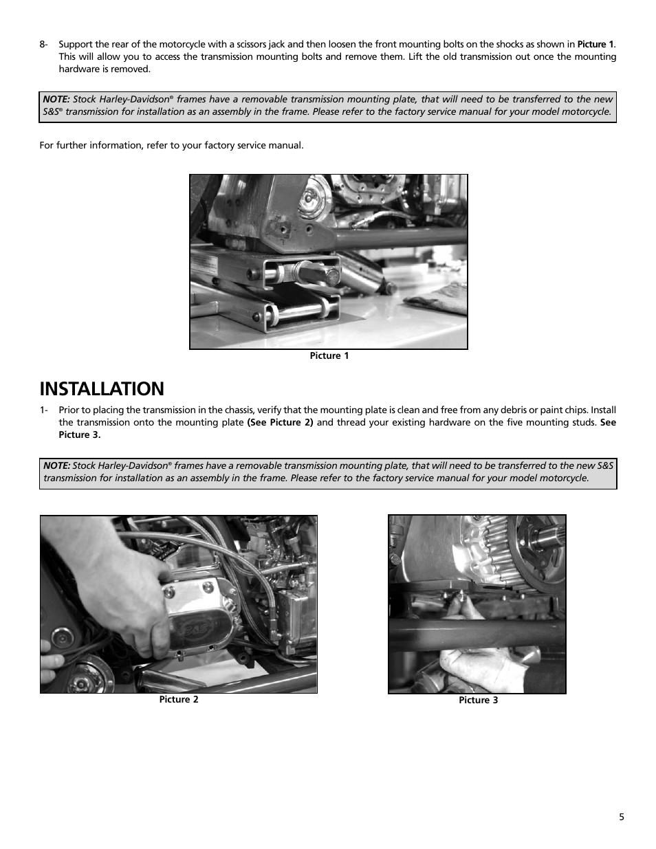 Installation | S&S Cycle All-Helical Transmission Complete Assembly for 1991-99 Harley-Davidson Softail and Custom Applications User Manual | Page 5 / 8