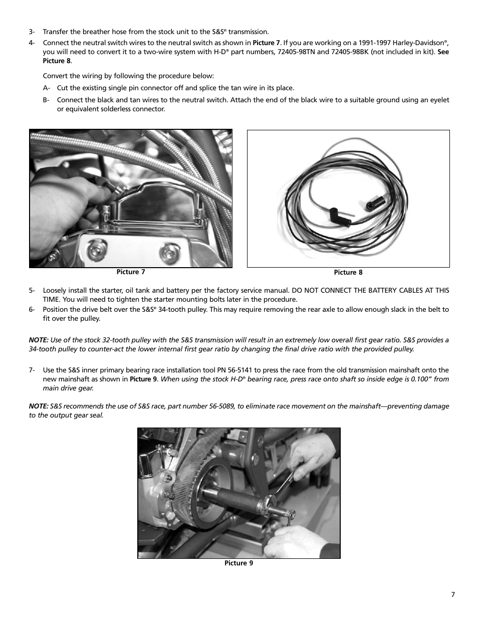 S&S Cycle All-Helical Transmission Complete Assembly for 1991-99 Harley-Davidson Softail and Custom Applications User Manual | Page 7 / 8