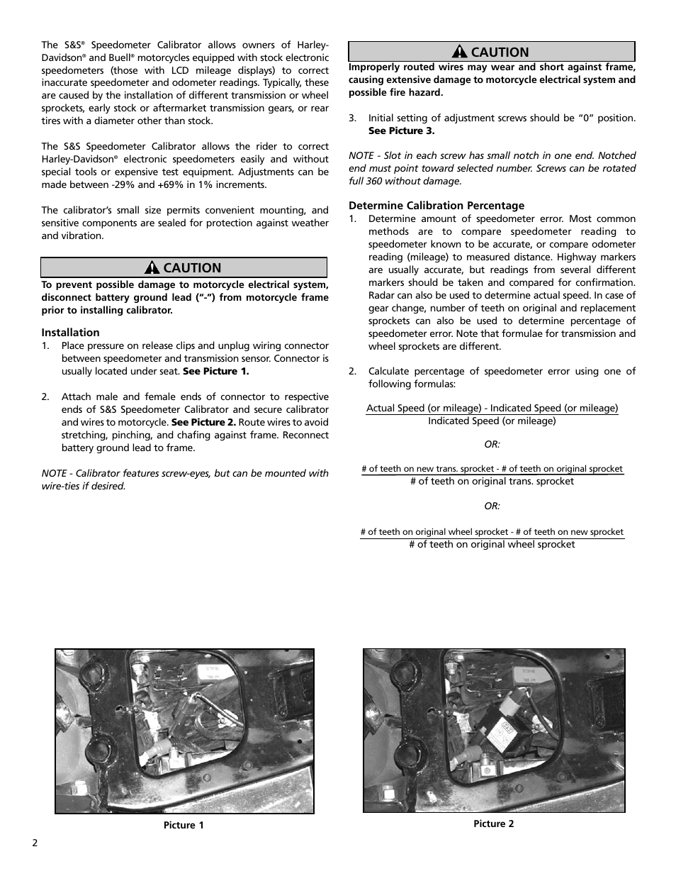 Caution | S&S Cycle Speedometer Calibrator (Part 55-1007) User Manual | Page 2 / 4