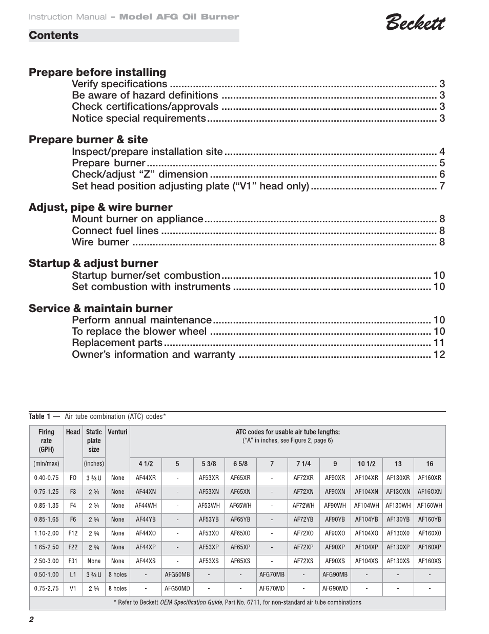 Beckett 120 Vac/60 Hz User Manual | Page 2 / 12