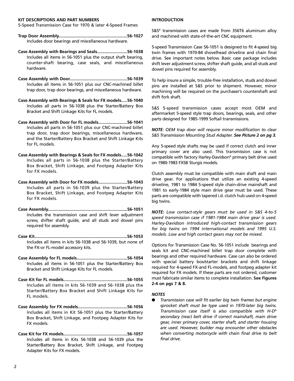 S&S Cycle Transmission Case, 4-to-5 Speed User Manual | Page 2 / 8