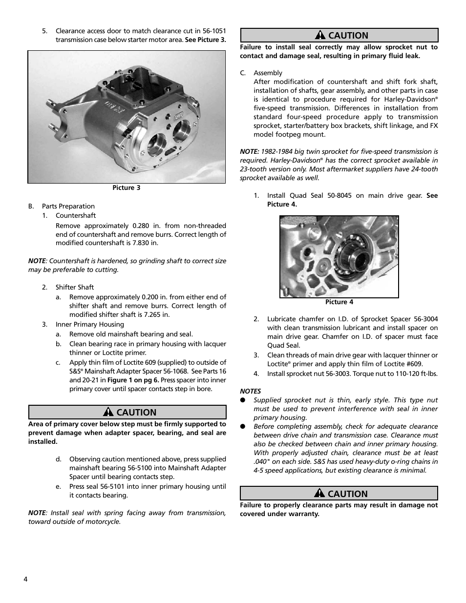 Caution | S&S Cycle Transmission Case, 4-to-5 Speed User Manual | Page 4 / 8