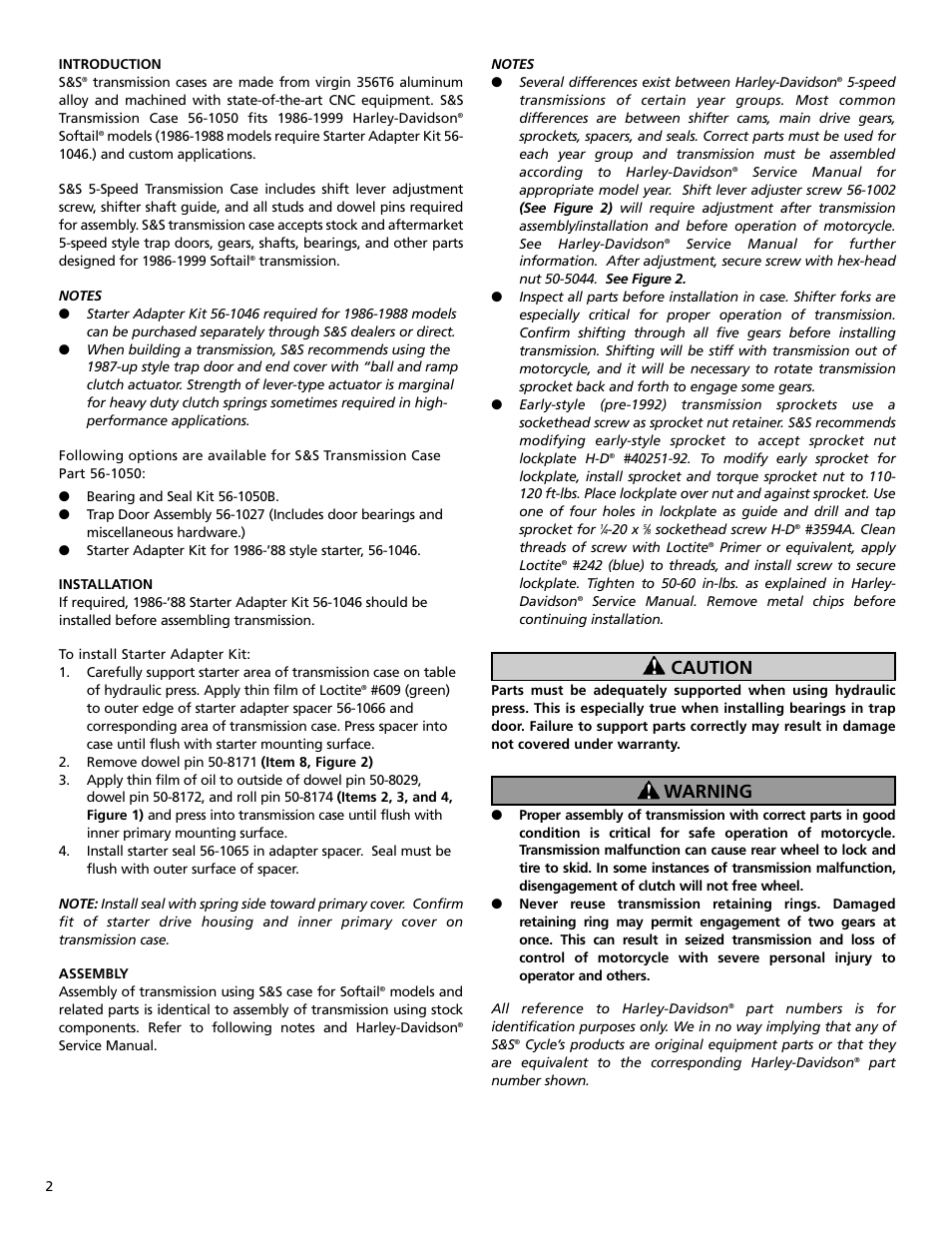 Caution warning | S&S Cycle 5-Speed Trasmission Case for 1986-99 Big Twin and Custom Applications User Manual | Page 2 / 4