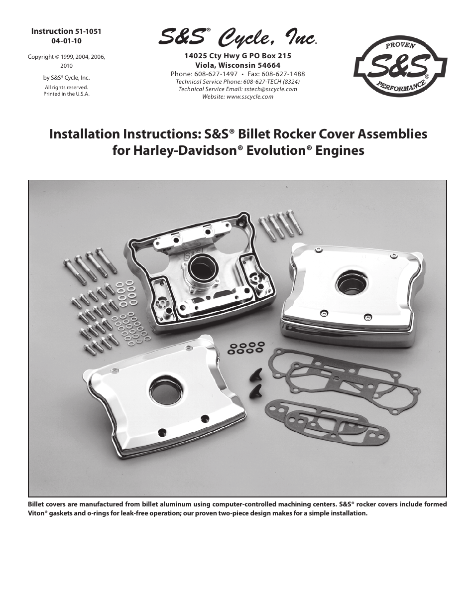 S&S Cycle Billet Rocker Cover Assemblies for Harley-Davidson evolution engines User Manual | 8 pages