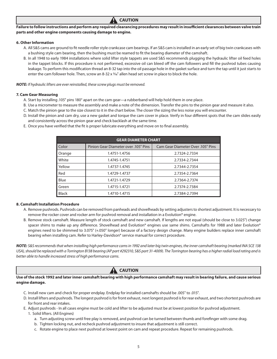 S&S Cycle Cams for Panhead, Shovelhead, & Harley-Davidson Evolution Engines User Manual | Page 5 / 8