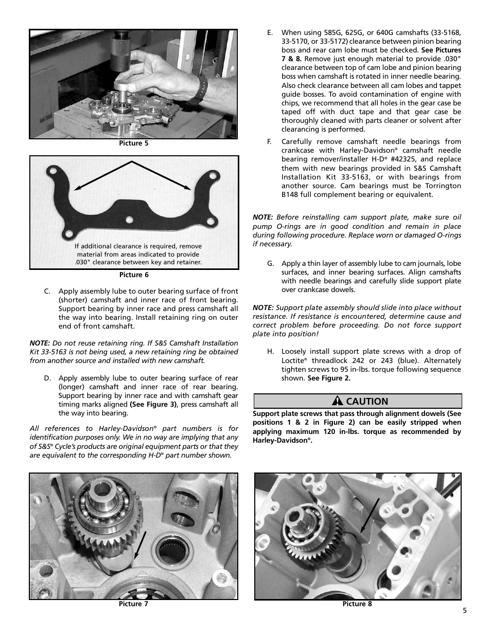 Caution | S&S Cycle Gear Drive Cams for Harley-Davidson Twin Cam 88 Engines User Manual | Page 5 / 8