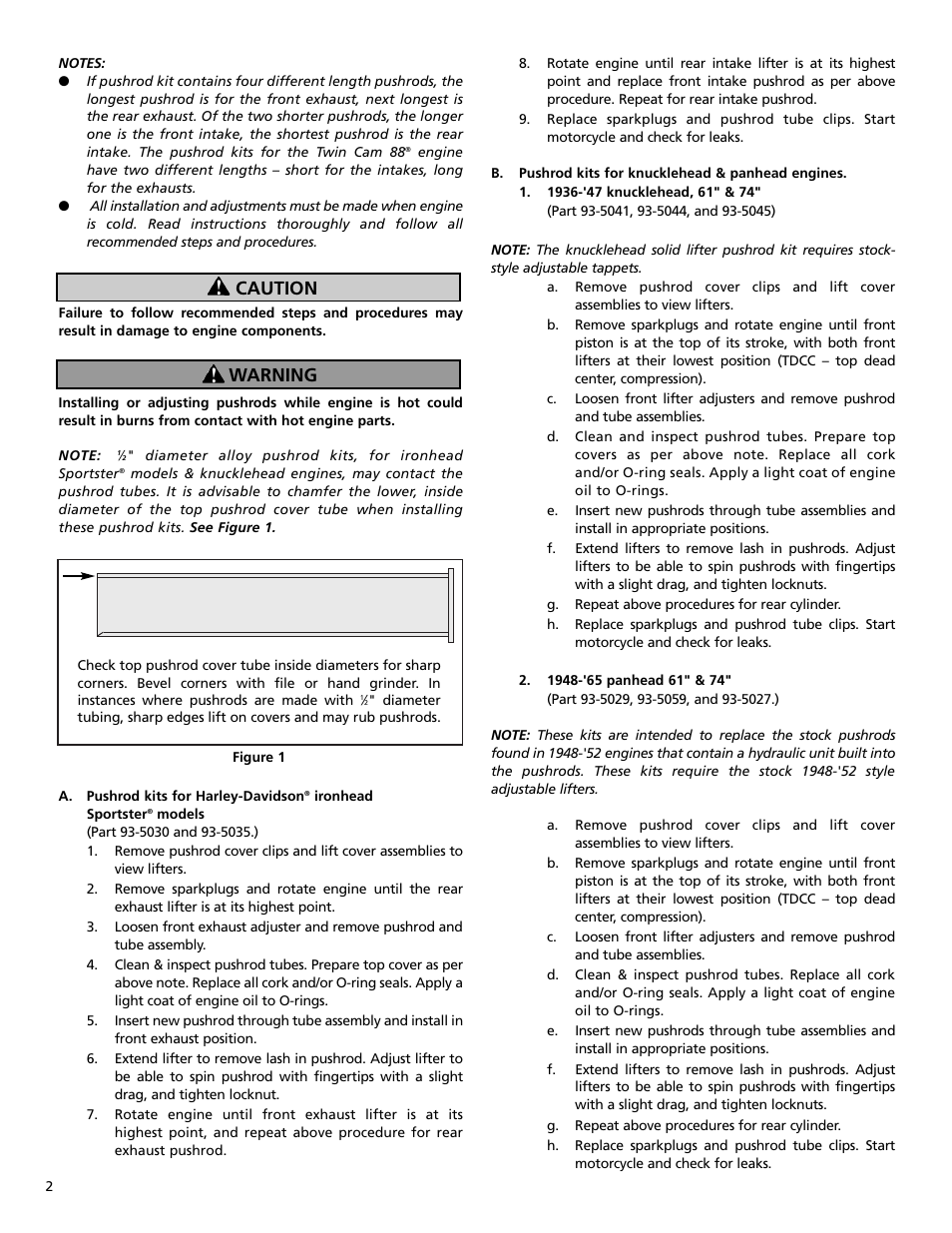 Caution warning | S&S Cycle Pushrod Kits and Travel Limiters (all) User Manual | Page 2 / 8