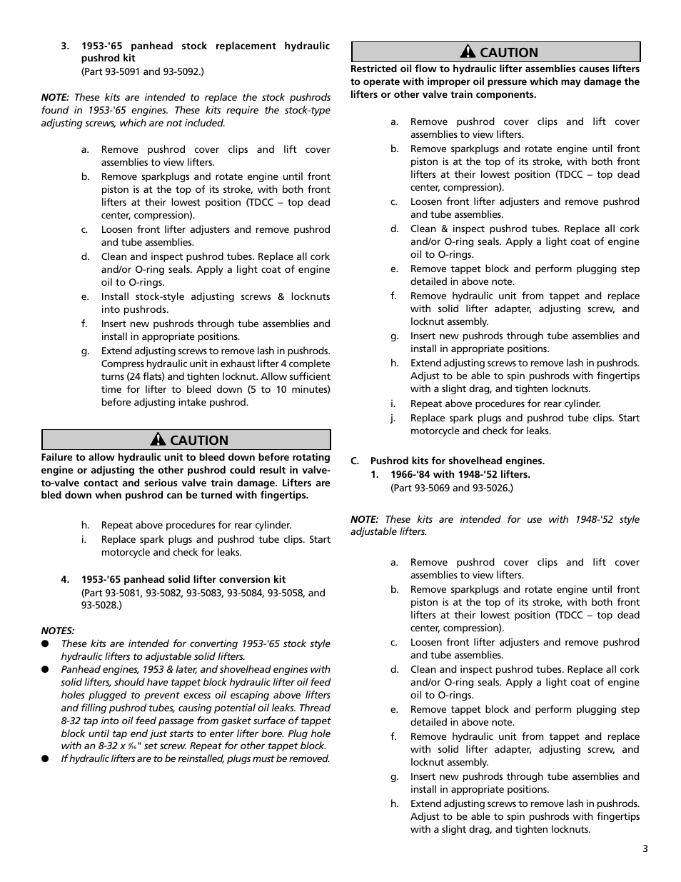 Caution | S&S Cycle Pushrod Kits and Travel Limiters (all) User Manual | Page 3 / 8