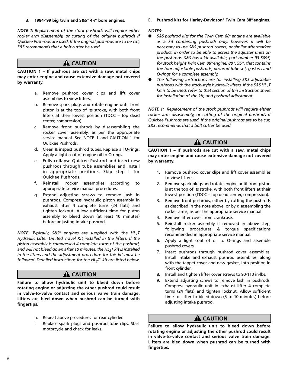 Caution | S&S Cycle Pushrod Kits and Travel Limiters (all) User Manual | Page 6 / 8