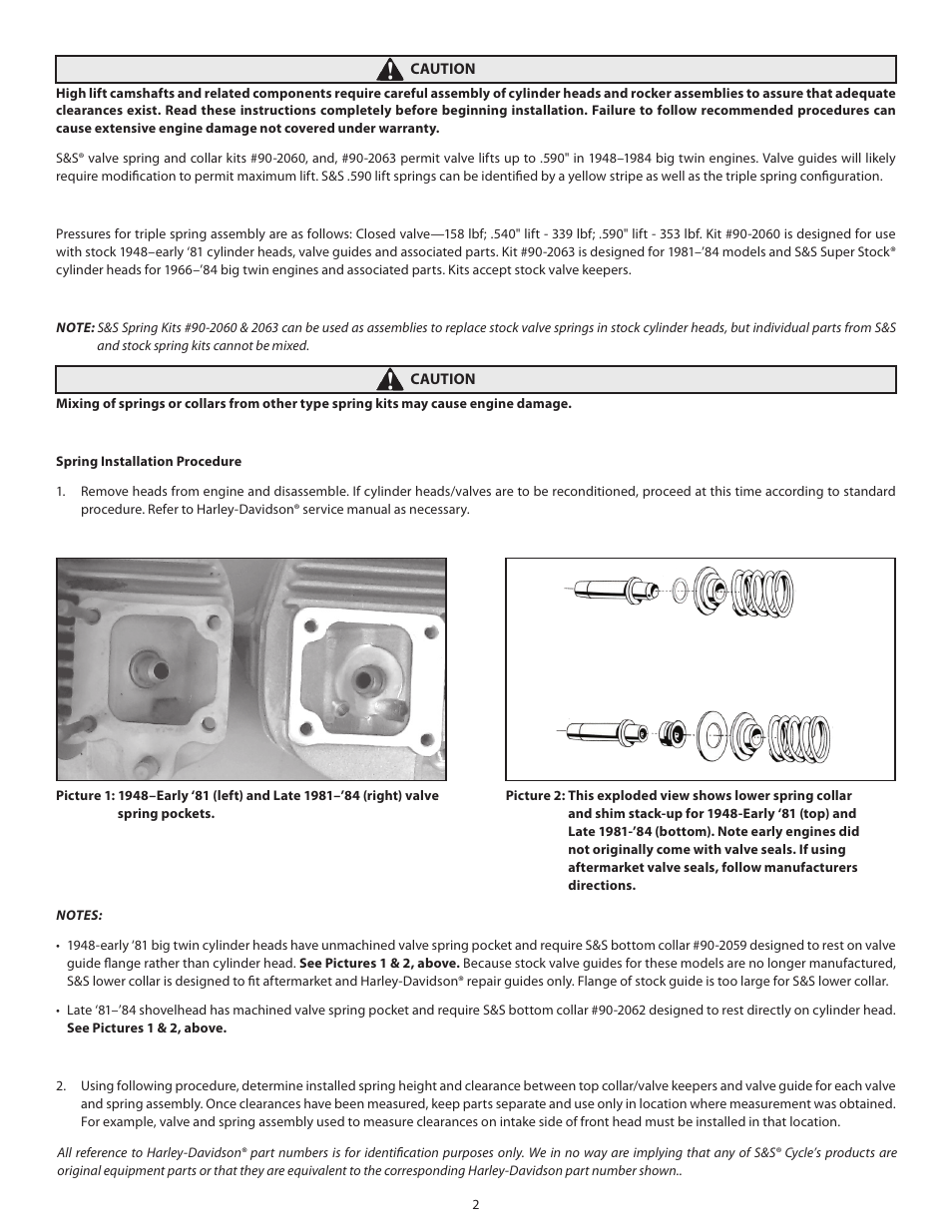 S&S Cycle 590 Lift Valve Spring Kits 90-2060 and 90-2063 for 1948–1984 Big Twin Engines User Manual | Page 2 / 4