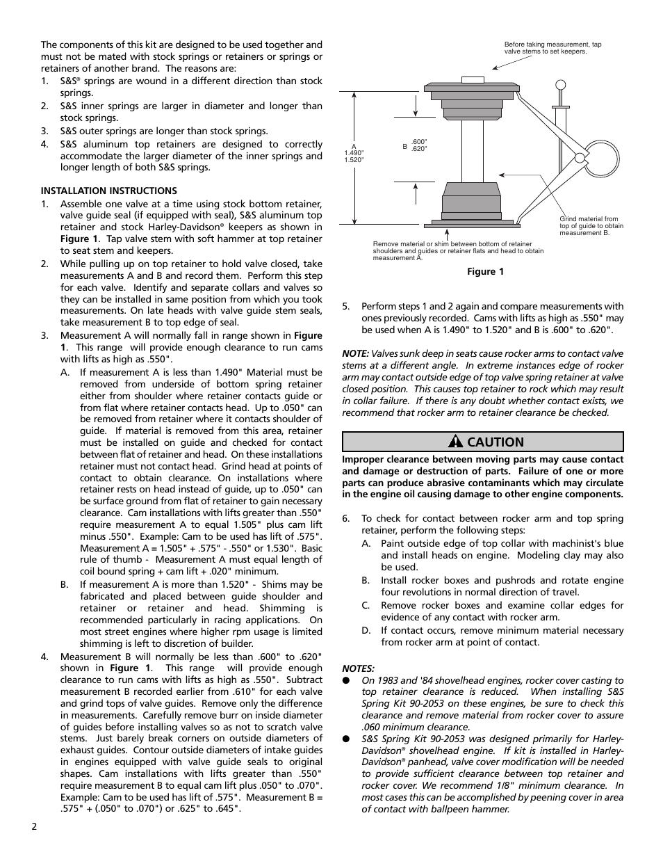 Caution | S&S Cycle Spring Kit 90-2053 (Fits all Panhead and Shovelhead Engines) User Manual | Page 2 / 2