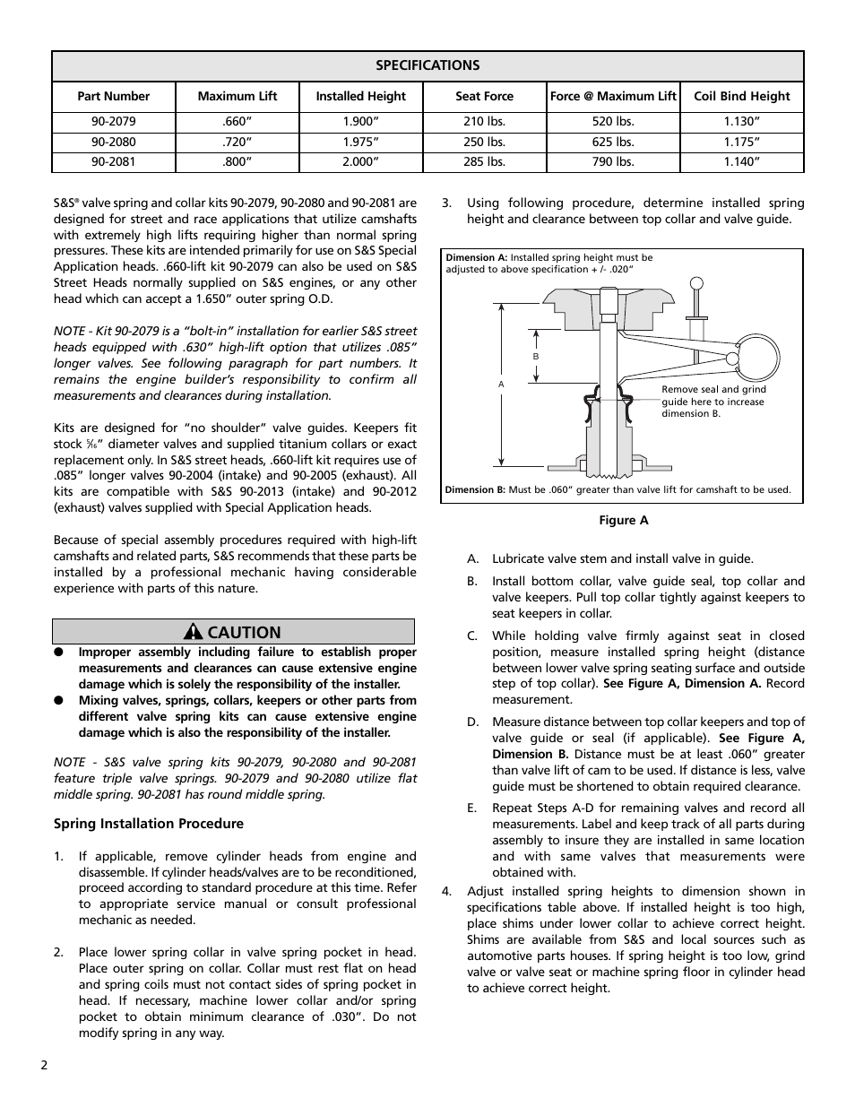 Caution | S&S Cycle High Performance Valve Spring Kits 90-2079, 90-2080 and 90-2081 User Manual | Page 2 / 4