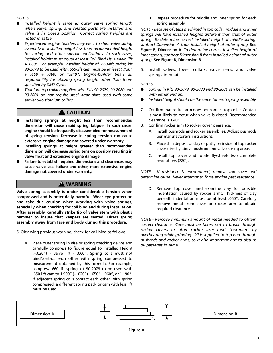 Warning caution | S&S Cycle High Performance Valve Spring Kits 90-2079, 90-2080 and 90-2081 User Manual | Page 3 / 4