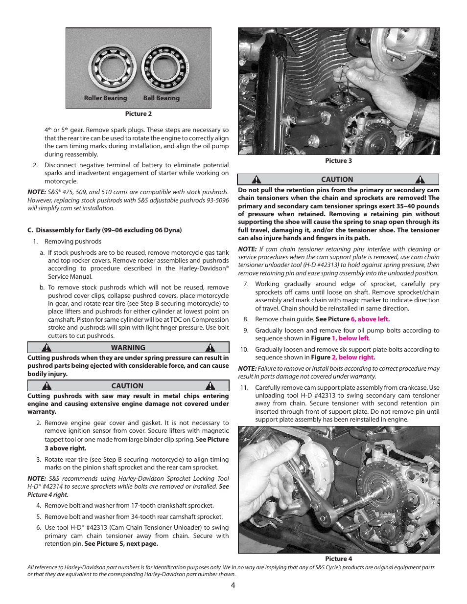 S&S Cycle Standard and Easy Start Chain Drive Camshafts for Harley-Davidson Twin Cam 88 Engines 1999–2006 Big Twin, except 2006 Dyna models User Manual | Page 4 / 8