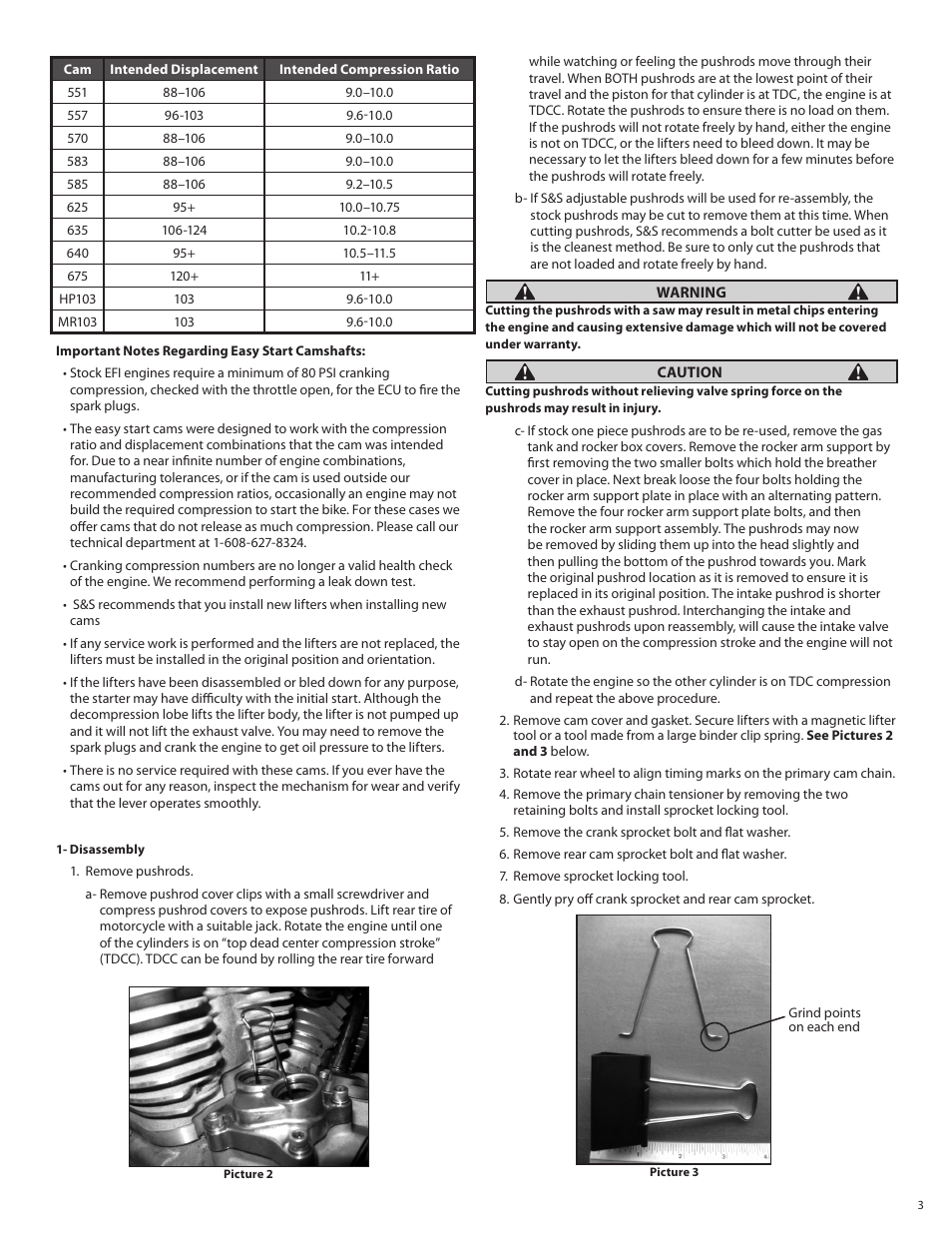 S&S Cycle Standard & Easy Start Gear Drive Camshafts for 2007–up Harley-Davidson Big Twin and 2006 Dyna Models User Manual | Page 3 / 8