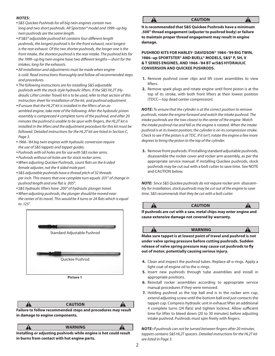 S&S Cycle Adjustable Pushrods User Manual | Page 2 / 4