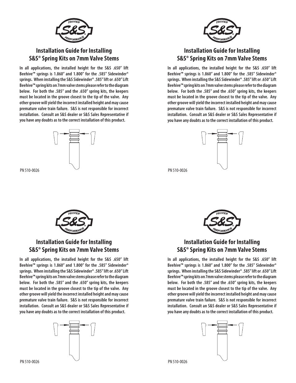 S&S Cycle Spring Kits on 7mm Valve Stems User Manual | 1 page