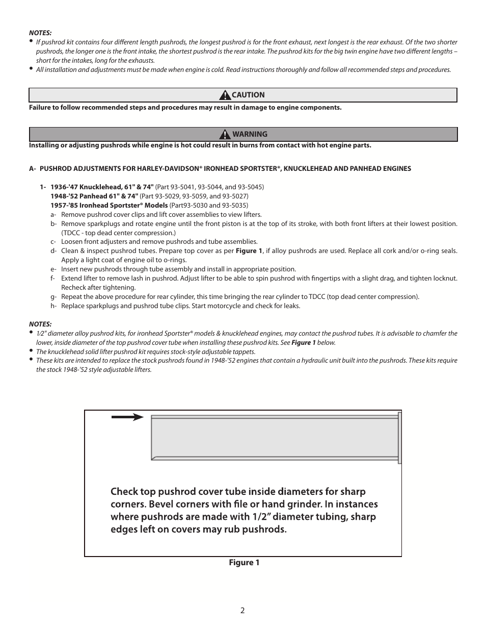 S&S Cycle Pushrod Kits 1936-84 BT & 1957-85 XL User Manual | Page 2 / 5