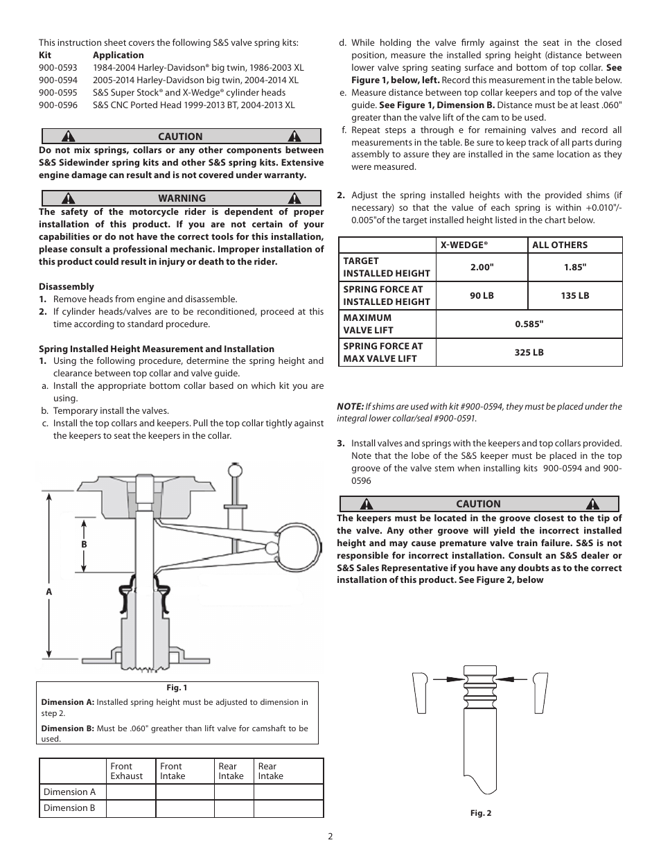 S&S Cycle Street Performance 585 Round Wire Conical Valve Spring Kits User Manual | Page 2 / 3