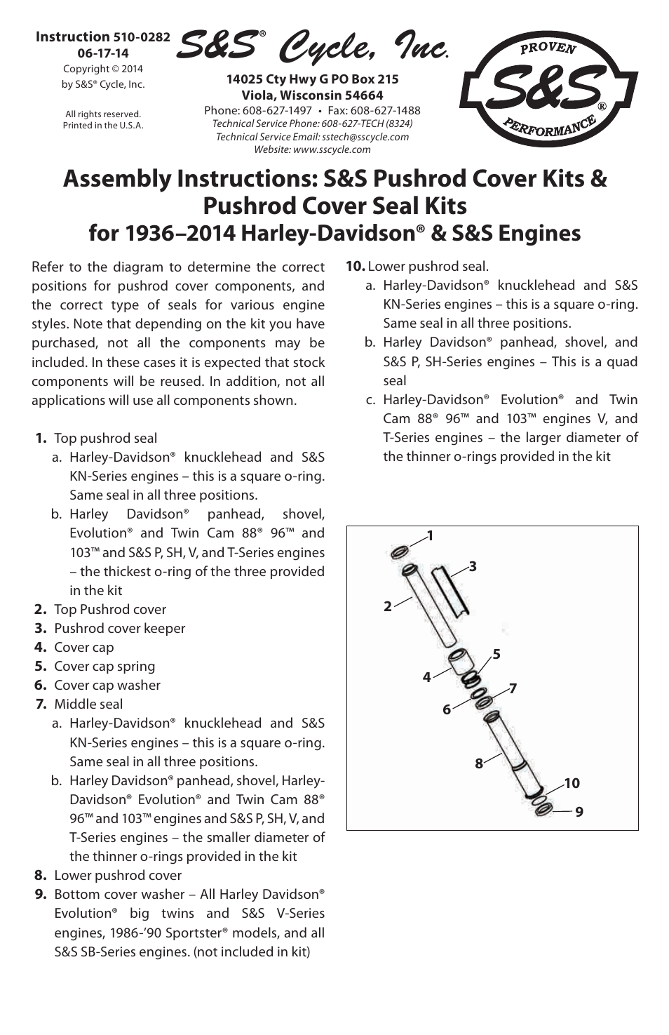 S&S Cycle Pushrod Cover Kits & Pushrod Cover Seal Kits for 1936–2014 Harley-Davidson & S&S Engines User Manual | 1 page