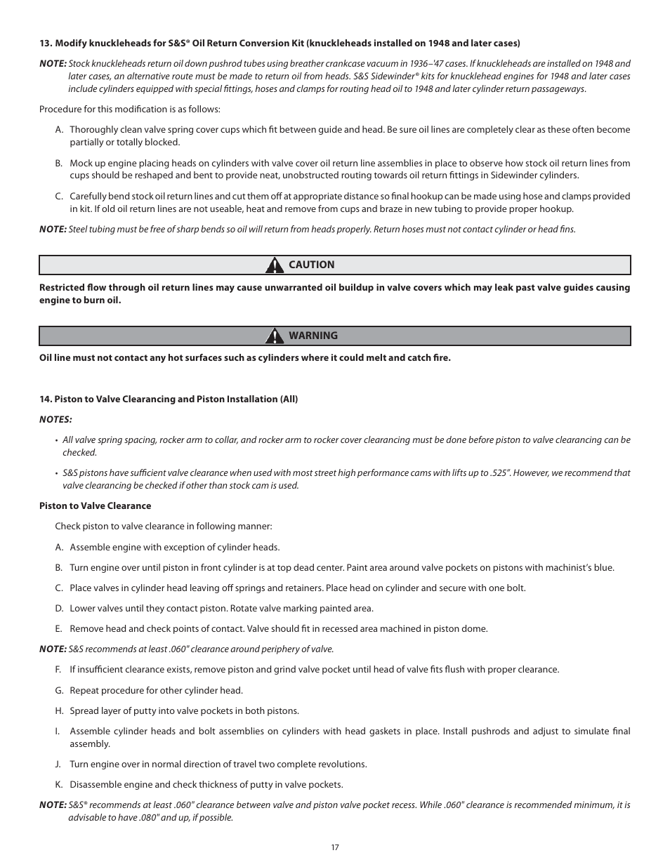 S&S Cycle Sidewinder 3 5/8 Big Bore Cylinders for 1936–1999 Big Twins User Manual | Page 17 / 28