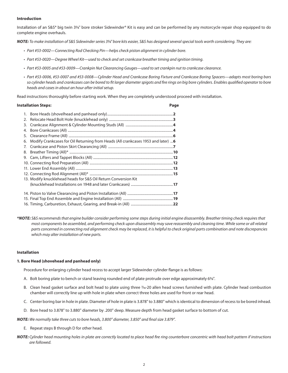 S&S Cycle Sidewinder 3 5/8 Big Bore Cylinders for 1936–1999 Big Twins User Manual | Page 2 / 28