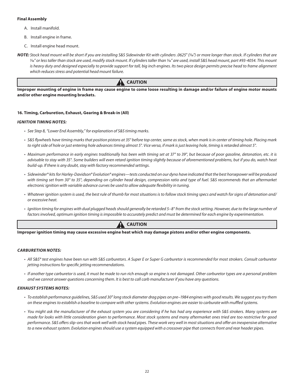 S&S Cycle Sidewinder 3 5/8 Big Bore Cylinders for 1936–1999 Big Twins User Manual | Page 22 / 28