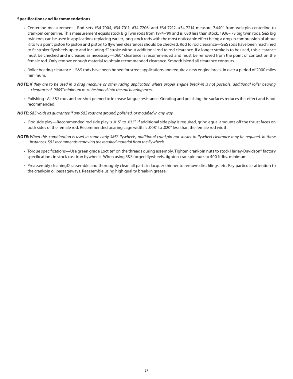 S&S Cycle Sidewinder 3 5/8 Big Bore Cylinders for 1936–1999 Big Twins User Manual | Page 27 / 28