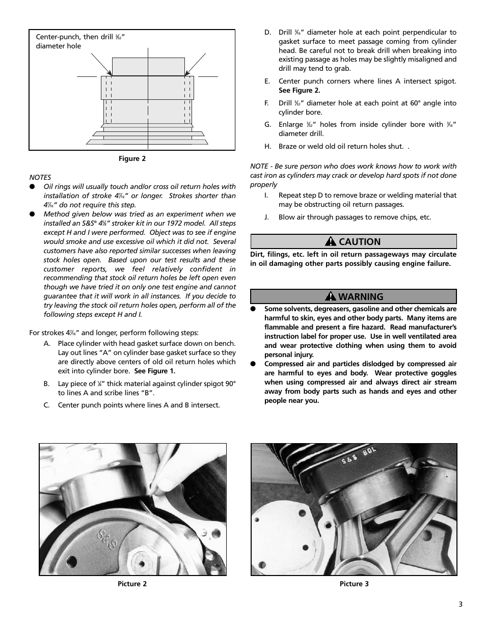 Caution warning | S&S Cycle Bore Stroker Kit 3 3/16 for Harley-Davidson Sportster Models User Manual | Page 3 / 12