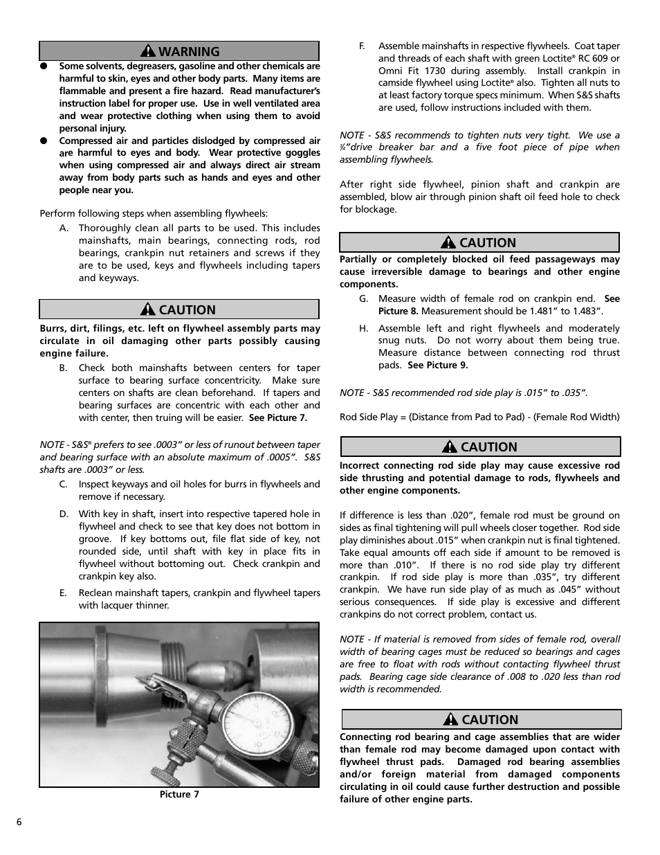 Warning caution, Caution | S&S Cycle Bore Stroker Kit 3 3/16 for Harley-Davidson Sportster Models User Manual | Page 6 / 12