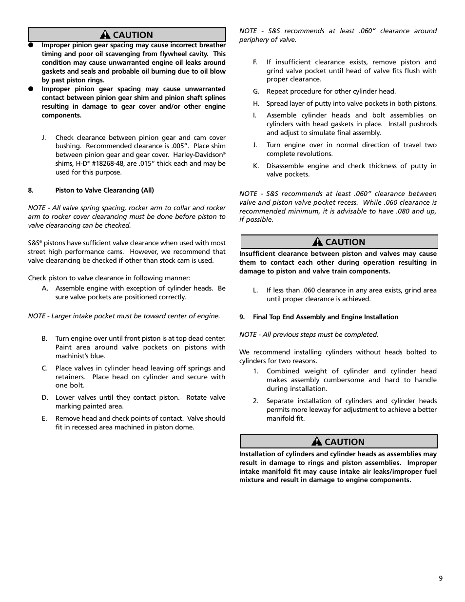 Caution | S&S Cycle Bore Stroker Kit 3 3/16 for Harley-Davidson Sportster Models User Manual | Page 9 / 12
