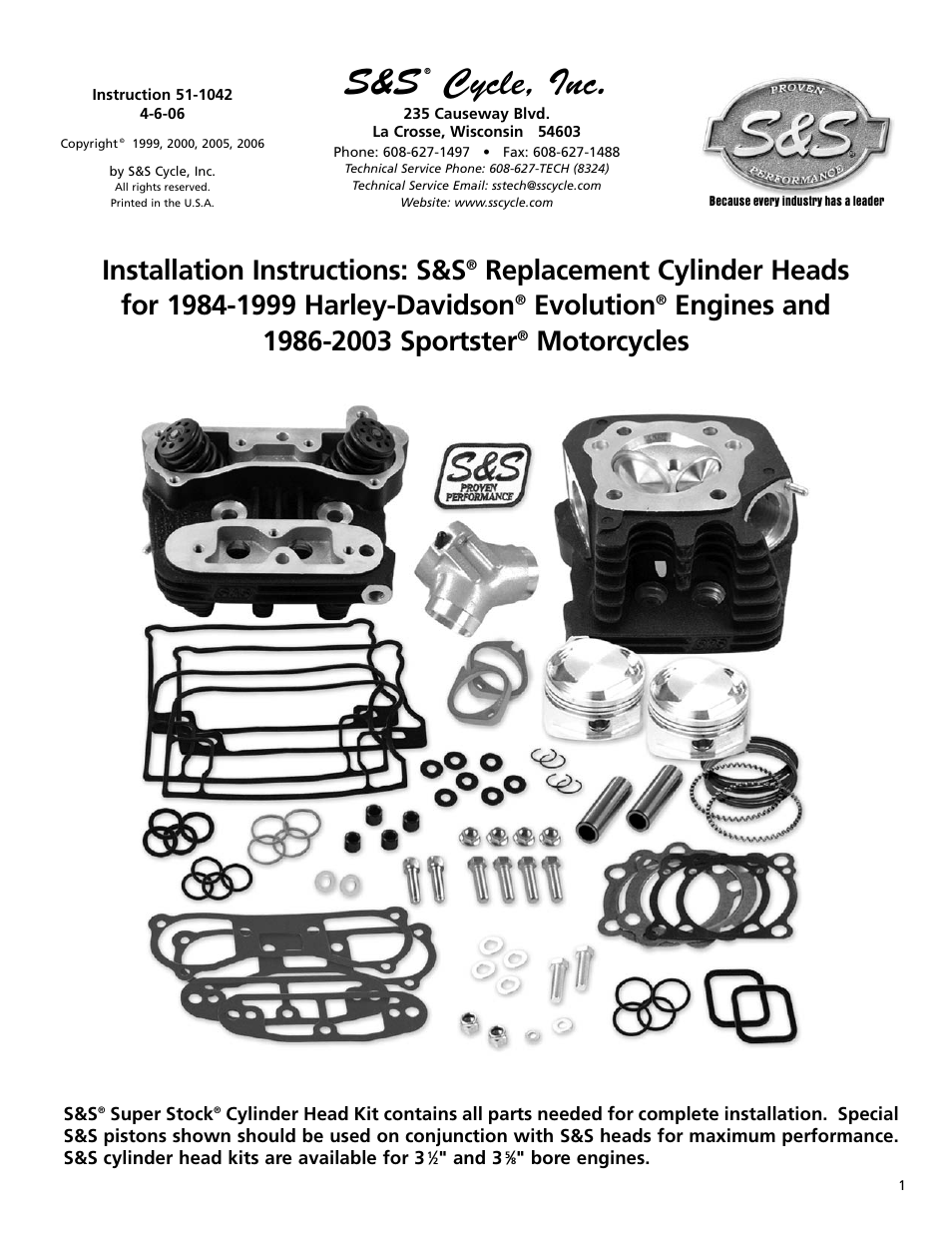 S&S Cycle Replacement Cylinder Heads for 1984-1999 Harley-Davidson Evolution Engines and 1986-2003 Sportster Motorcycles User Manual | 12 pages