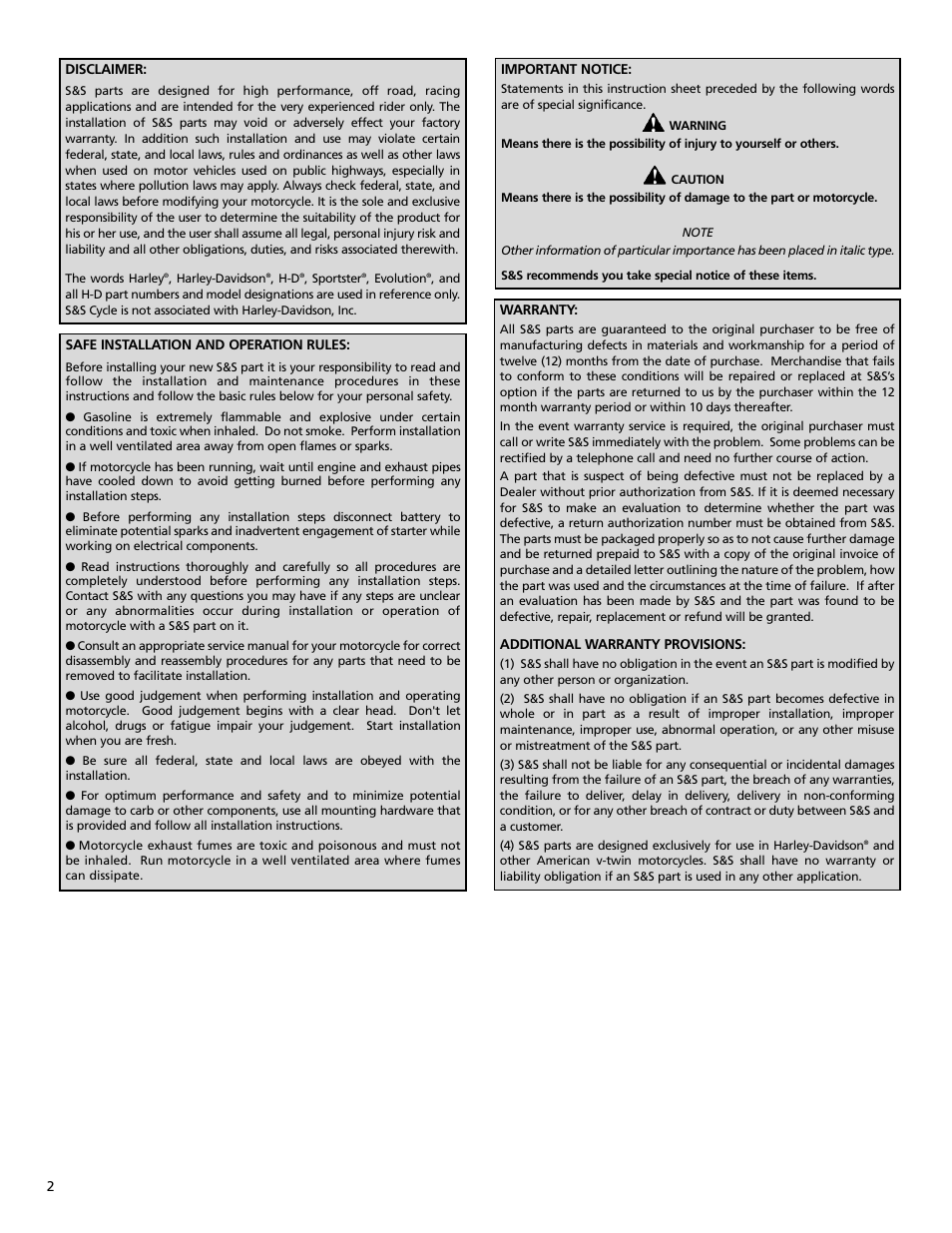 S&S Cycle Replacement Cylinder Heads for 1984-1999 Harley-Davidson Evolution Engines and 1986-2003 Sportster Motorcycles User Manual | Page 2 / 12