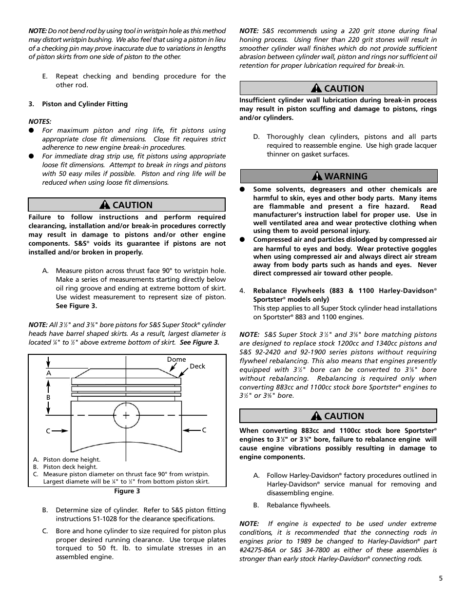 Caution, Caution warning caution | S&S Cycle Replacement Cylinder Heads for 1984-1999 Harley-Davidson Evolution Engines and 1986-2003 Sportster Motorcycles User Manual | Page 5 / 12