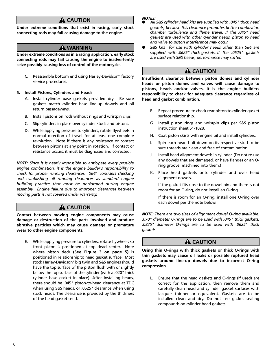 Caution warning caution caution caution | S&S Cycle Replacement Cylinder Heads for 1984-1999 Harley-Davidson Evolution Engines and 1986-2003 Sportster Motorcycles User Manual | Page 6 / 12