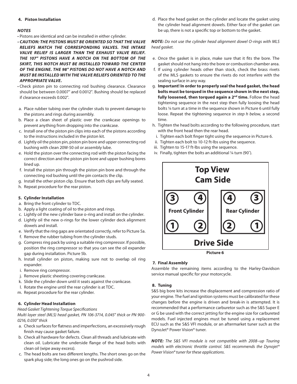 Top view cam side drive side | S&S Cycle Piston and Big Bore Kits 98 and 107 for 1999-06 and 2007-14 Big Twins User Manual | Page 4 / 5