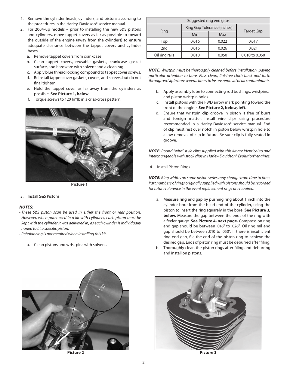 S&S Cycle Piston and Cylinder Kits for all 1986-up Harley-Davidson Sportster Models User Manual | Page 2 / 4