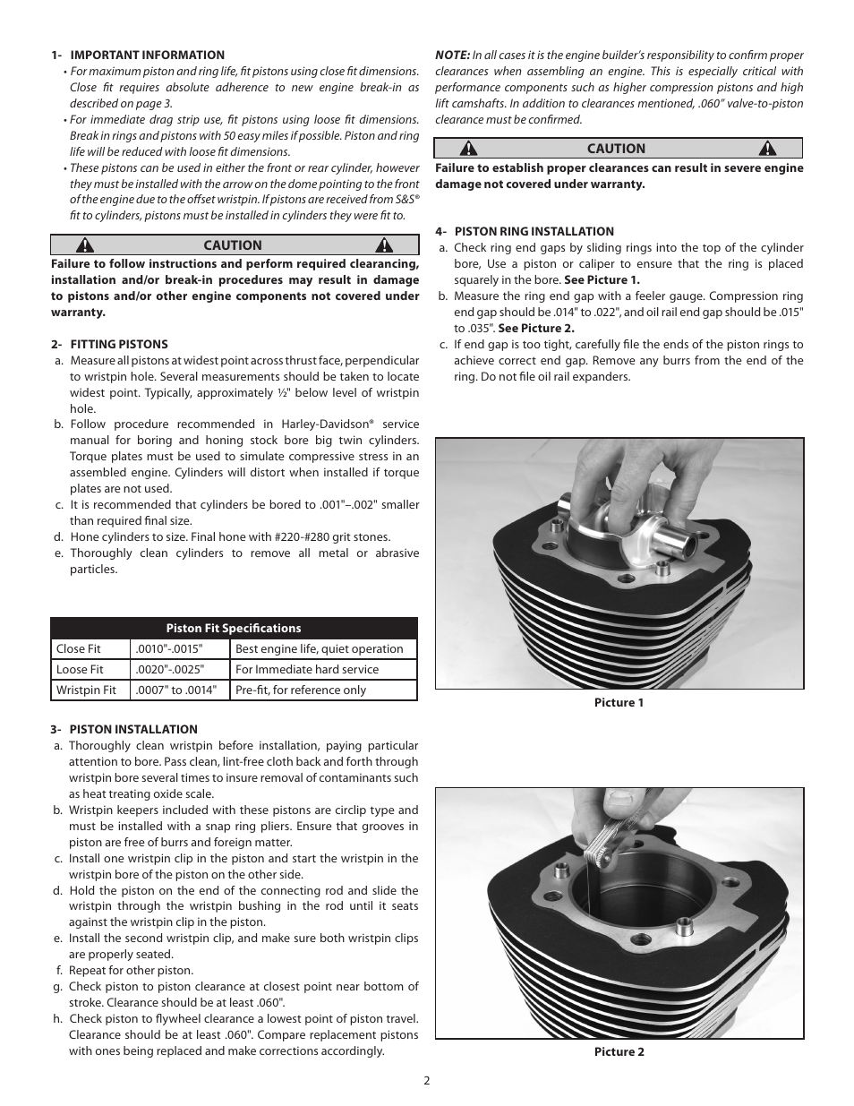 S&S Cycle Replacement Pistons 80 For Harley-Davidson Evolution Big Twin Engines User Manual | Page 2 / 3