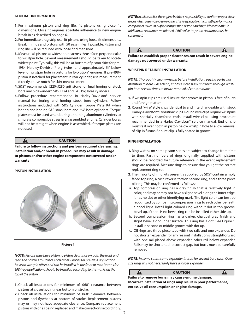 S&S Cycle Forged Pistons For Stock Bore And 35/8 Bore Harley-Davidson 1936-99 Big Twin And 1957- Present Sportster Models User Manual | Page 2 / 5